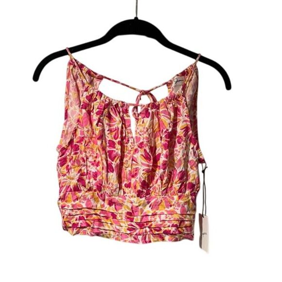 Japna Tops - NWT Floral Summer Crop Top Smocked Waist Tank Pink Orange Yellow Size S F58
